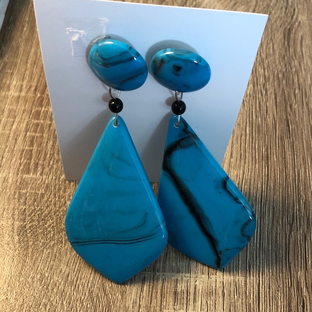 Blue and Black Marbled Earrings